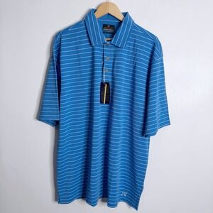 NWT Sakmann Golf Men's Blue & White Stripe Polo Short Sleeve XL Pima Cotton Blen